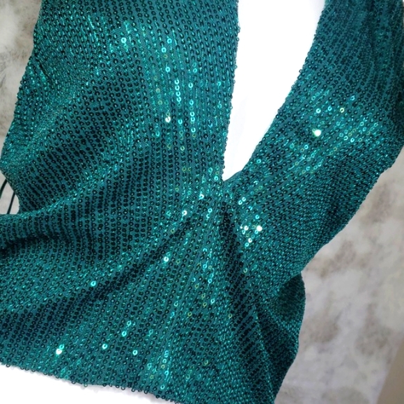 NWT Vint & Love Green Sparkle Sleeveless Sequined & Glitter Wedding Blouse Sz L - Picture 5 of 16